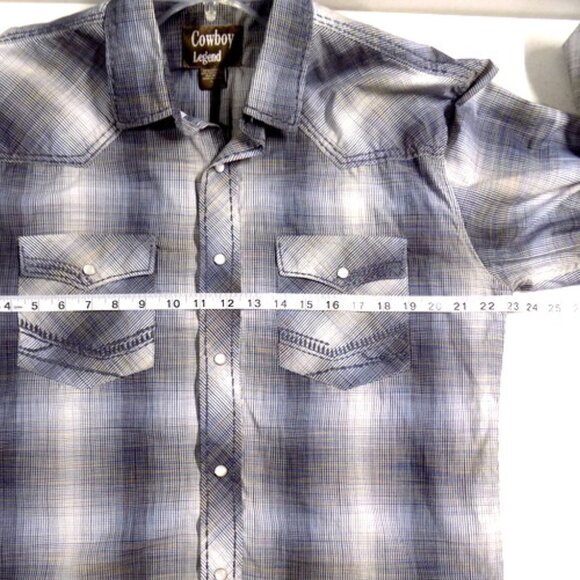 Cowboy Legend Men’s Western Gray Plaid Long Sleeve Pearl Snap Shirt – Size: L - Picture 7 of 10